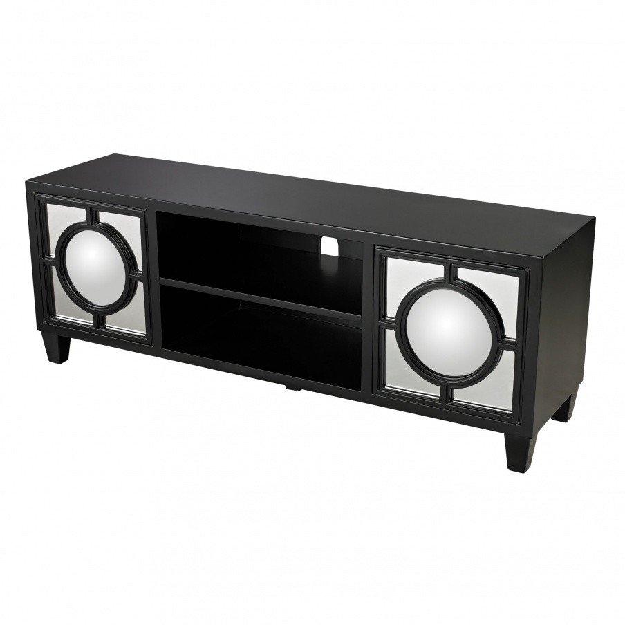 Schrank Mirage Black Media Console With Convex Mirror By Dimond Home