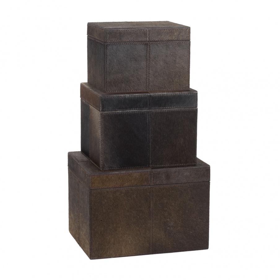 Aufbewahrungsbox Nested Chestnut Faux Pony Boxes - Set Of 3 Dimond Home
