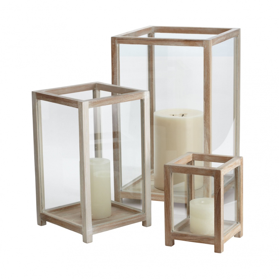 Kerzenhalter S/3 Pepper Wood Box Hurricanes Dimond Home
