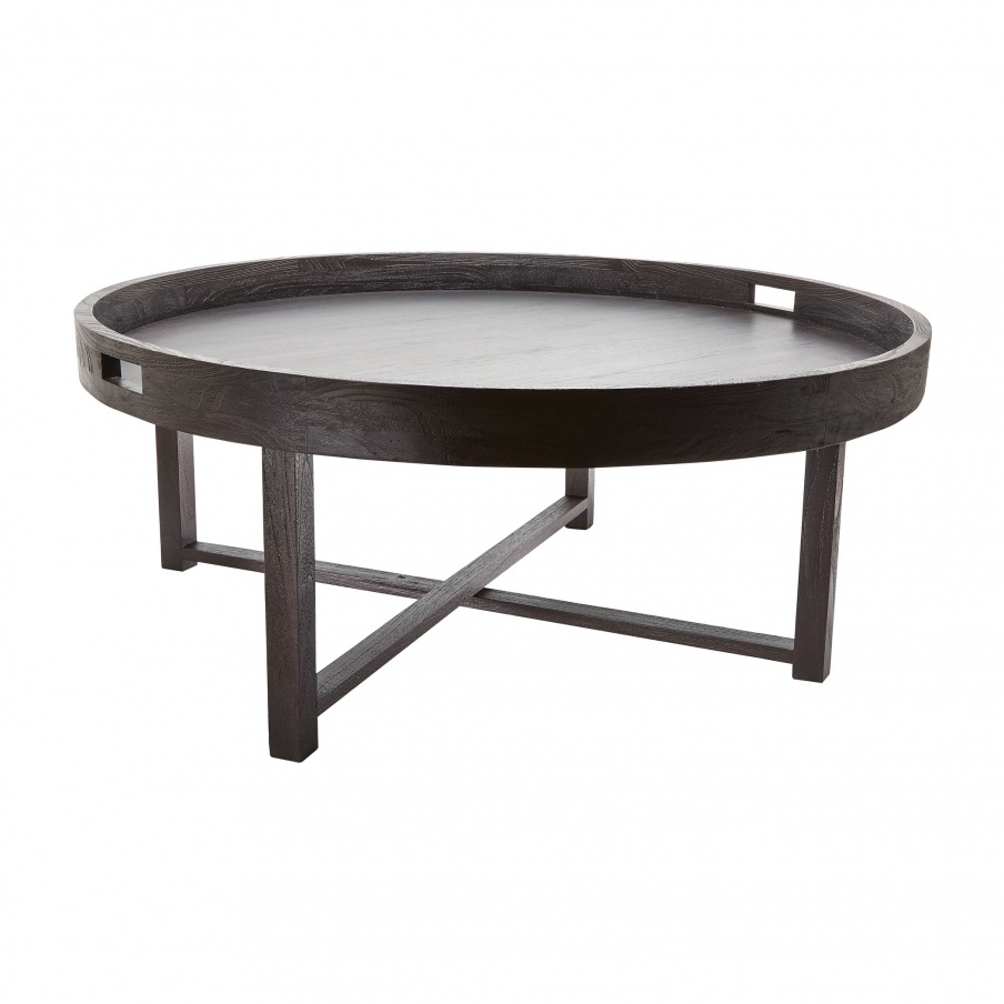 Tisch Round Black Teak Coffee Table Tray Dimond Home