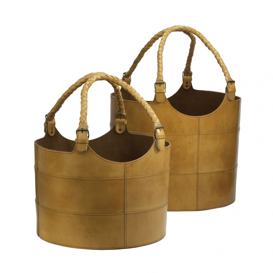 Korb Nested Caramel Leather Eimer-Set Of 2 Dimond Home