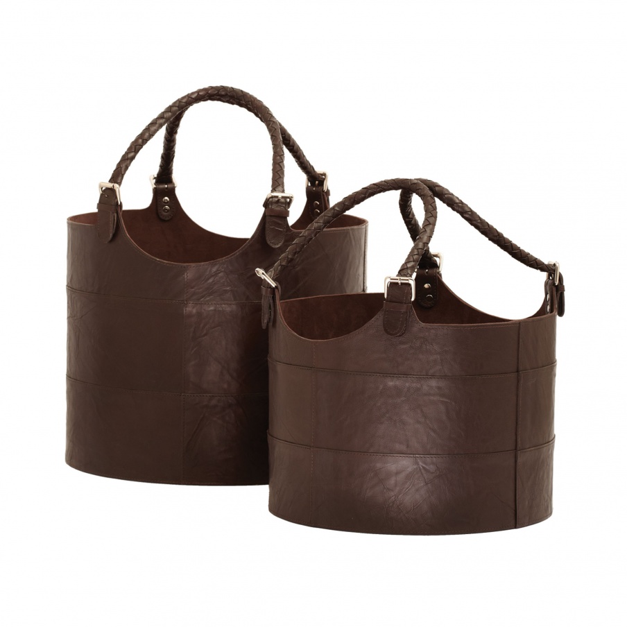 Korb Nested Espresso Leather Eimer-Set Of 2 Dimond Home