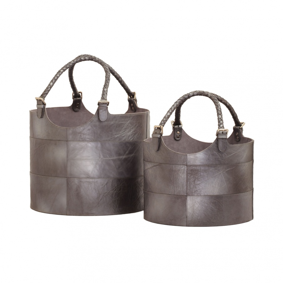 Korb Nested Leather Gunmetal Eimer-Set Of 2 Dimond Home