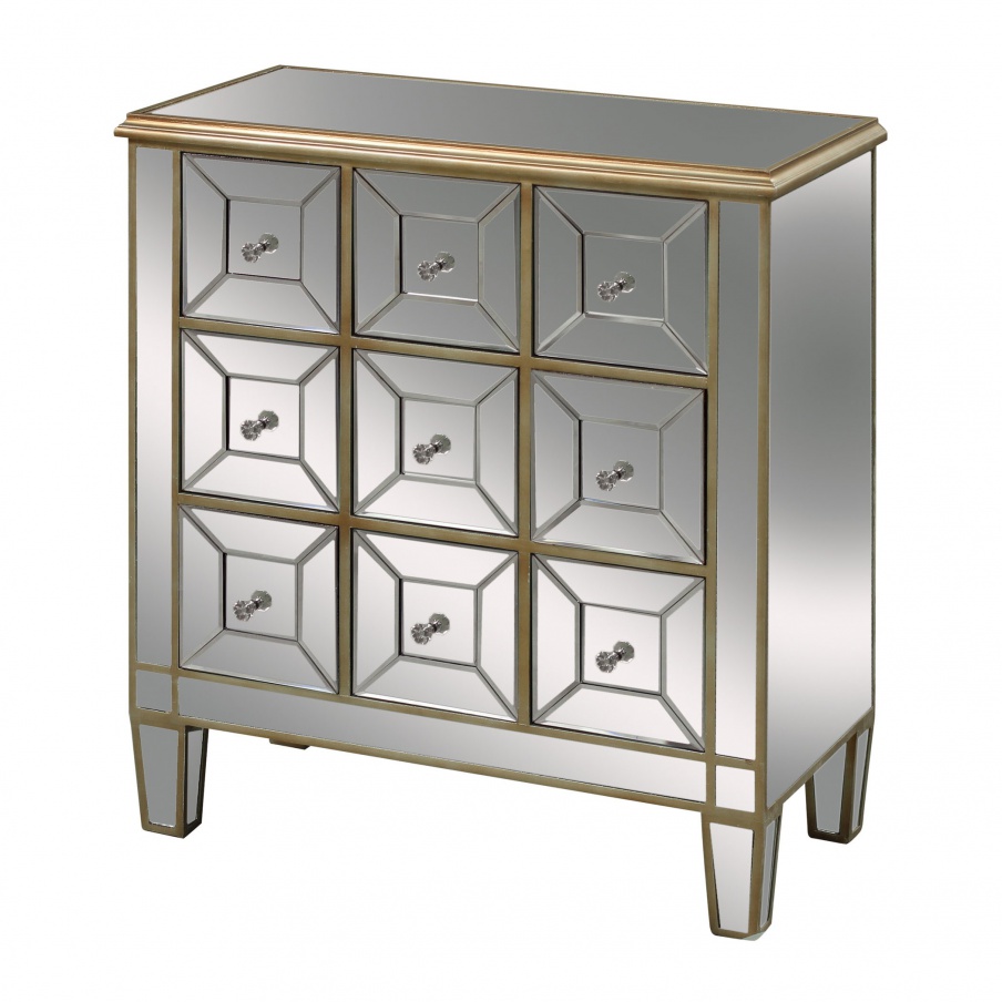 Kommode Roma Chest In Clear Mirror And Champagne Silver Leaf Dimond Home
