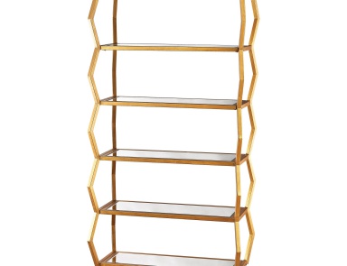 Das Regal Anjelica Bookshelf In Gold Leaf And Clear Mirror Dimond Home