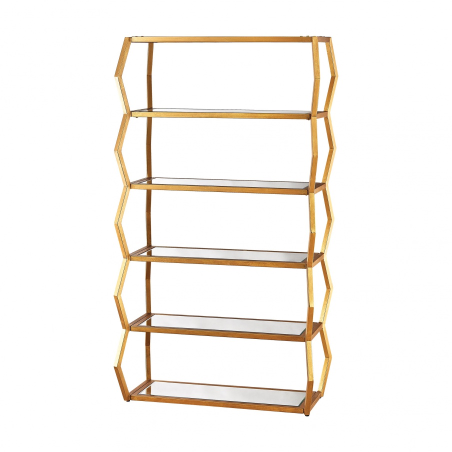 Das Regal Anjelica Bookshelf In Gold Leaf And Clear Mirror Dimond Home
