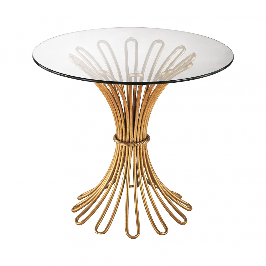 Tisch Flaired Rope Side Table In Gold Leaf And Clear Glass Dimond Home