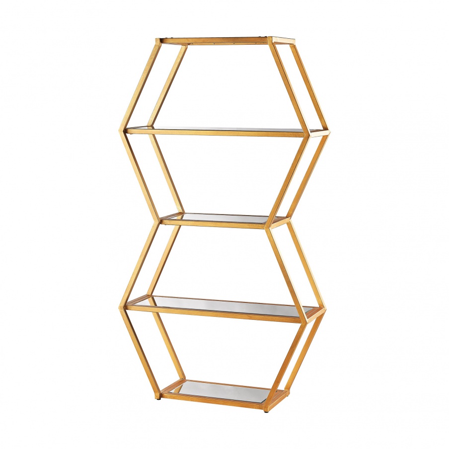 Das Regal Vanguard Book Shelf In Gold Leaf And Clear Mirror Dimond Home