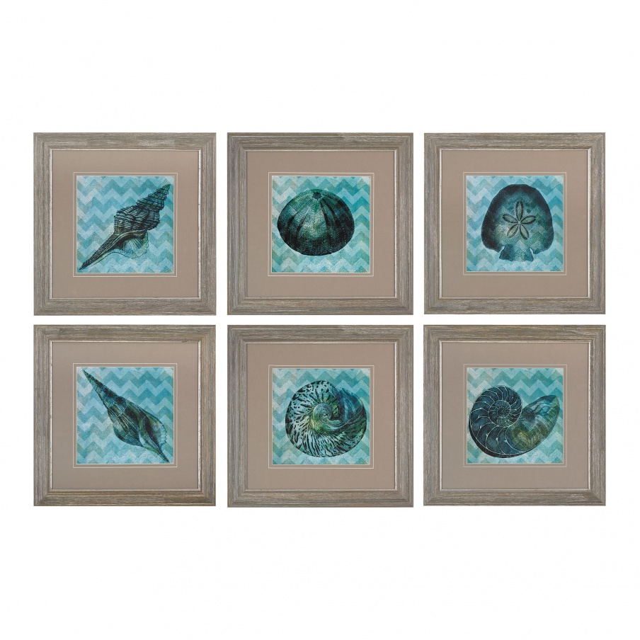 Muster Chevron Shell I, II, III, IV,V,VI -Print Under Glass Wall Art Dimond Home