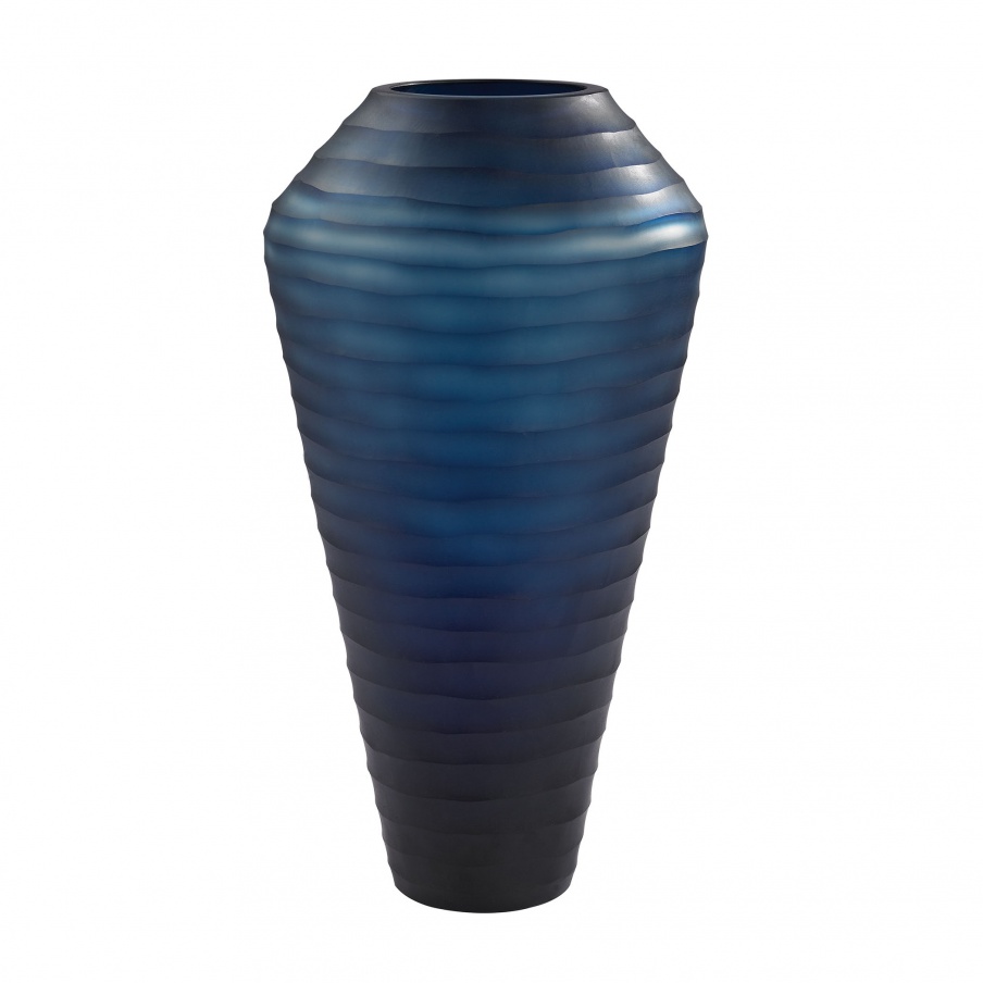 Vase Deep Indigo Blue Ribbed Vase Dimond Home