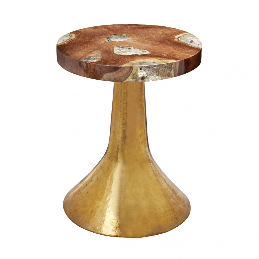 Schreibtisch Hammered Decorative Table Teakholz in Gold Dimond Home
