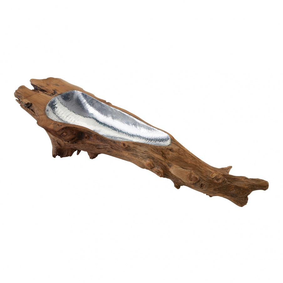Vase für Kleinigkeiten Long Teakholz Root Bowl With Aluminum Insert Dimond Home