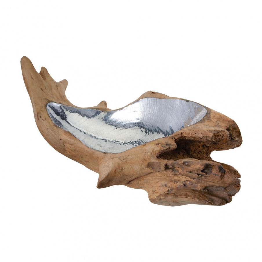 Vase für Kleinigkeiten Short Teakholz Root Bowl With Aluminum Insert Dimond Home
