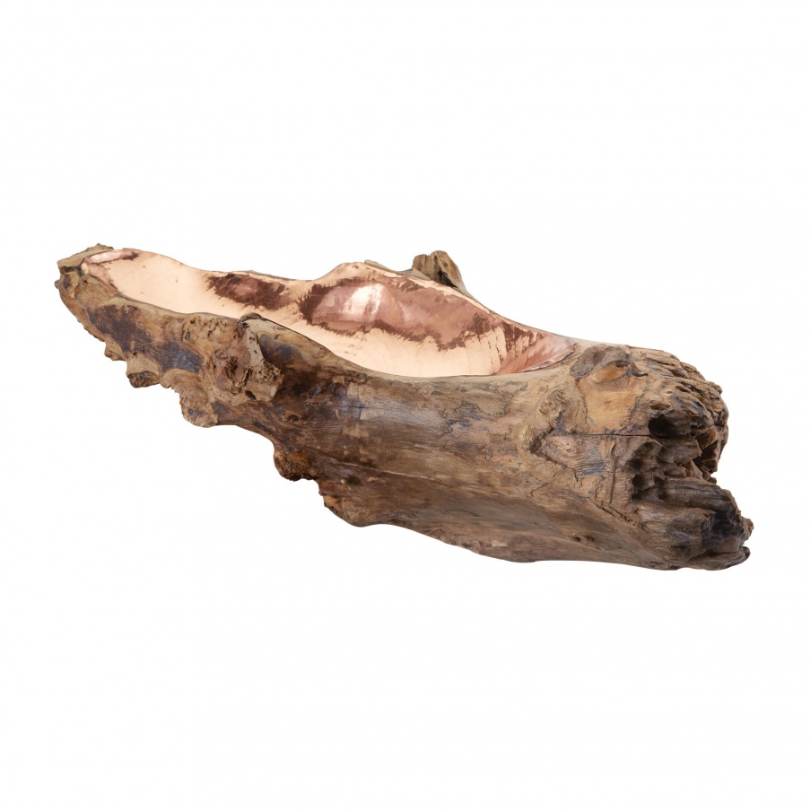 Vase für Kleinigkeiten Long Teakholz Root Bowl With Copper Insert Dimond Home