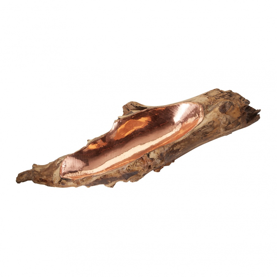 Vase für Kleinigkeiten Short Teakholz Root Bowl With Copper Insert Dimond Home