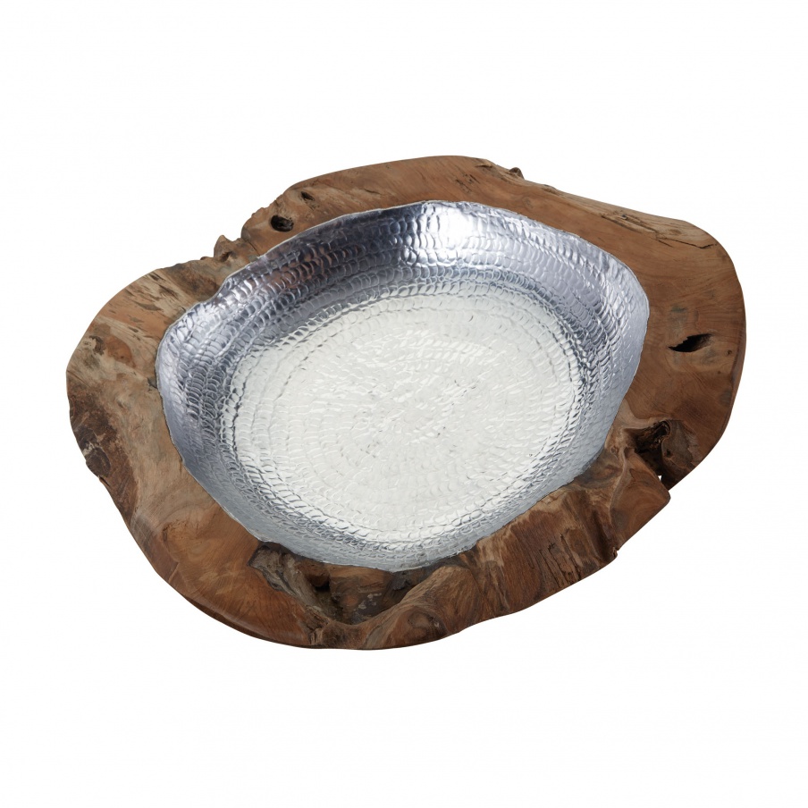 Vase für Kleinigkeiten Large Round Bowl Teakholz With Aluminum Dimond Home