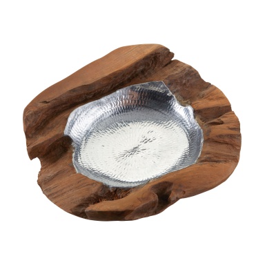 Vase für Kleinigkeiten Medium Round Bowl Teakholz With Aluminum