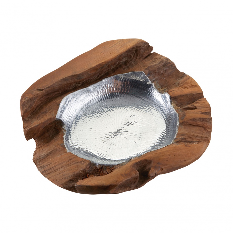 Vase für Kleinigkeiten Medium Round Bowl Teakholz With Aluminum Dimond Home