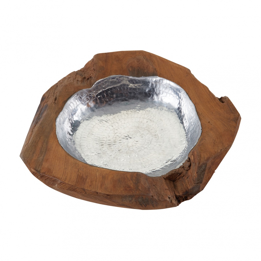 Vase für Kleinteile Small Round Bowl Teakholz With Aluminum Dimond Home