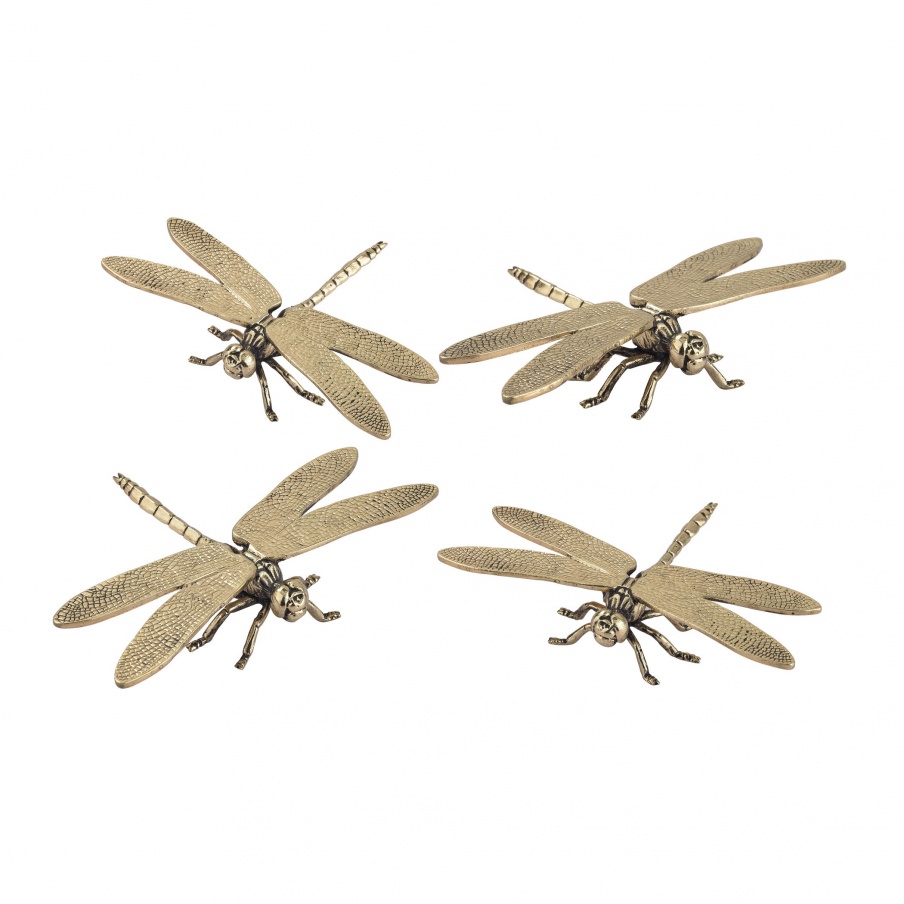 Zubehör Set of 4 Hand Forged Gold Dragonfly Sculptures Dimond Home
