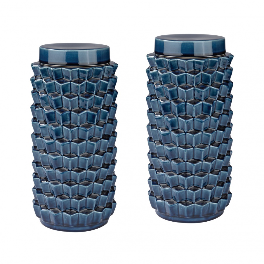 Vase Accordion Crackled Blue Jar Dimond Home