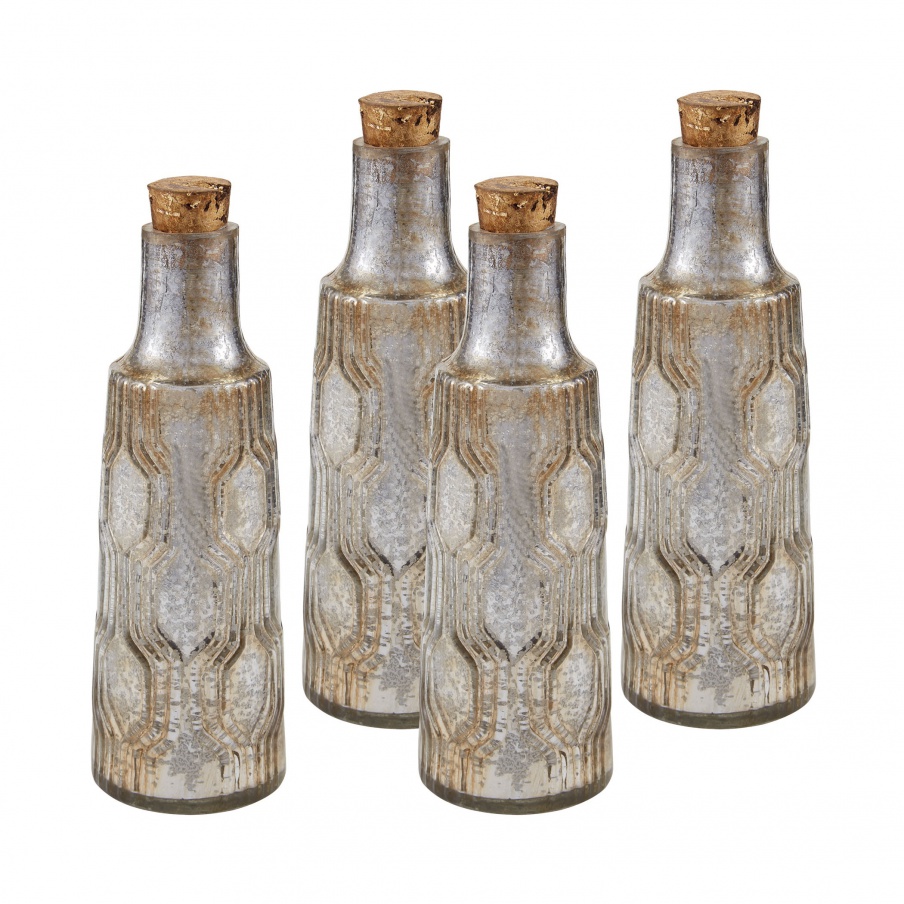 Zubehör Set of Four 8" Mouth Blown Mercury Glass Bottle Dimond Home