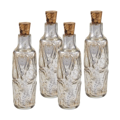 Zubehör Set of Four 10" Mouth Blown Mercury Glass Bottle