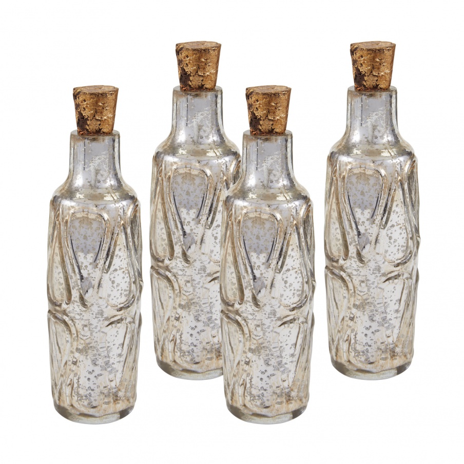 Zubehör Set of Four 10" Mouth Blown Mercury Glass Bottle Dimond Home