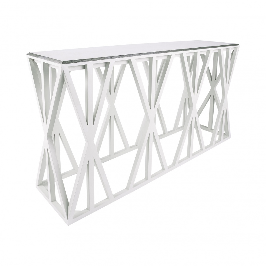 Die Konsole Weft Tressle Console In Grain De Bois Cappucino Foam And Silver Leaf Dimond Home
