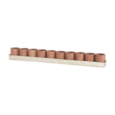 Kerzenhalter Kilnbricke Linear Centrepiece In Natural Terracota And Champagne Gold
