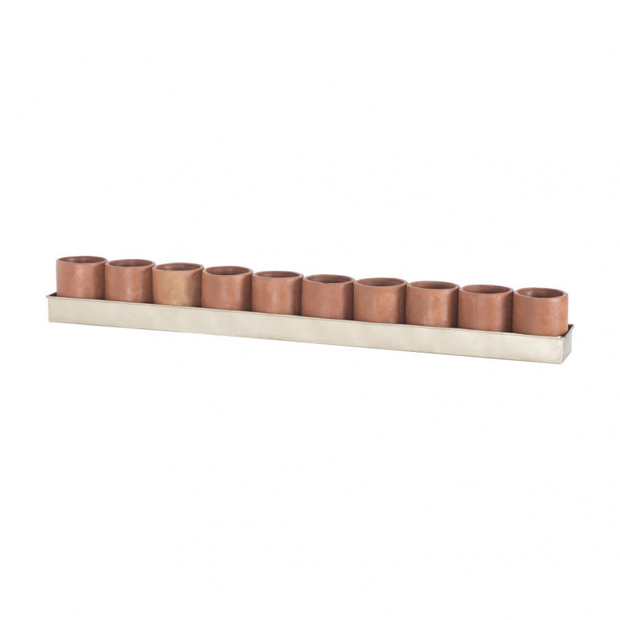 Kerzenhalter Kilnbricke Linear Centrepiece In Natural Terracota And Champagne Gold Dimond Home
