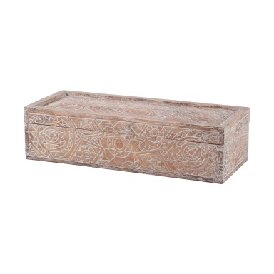 Aufbewahrungsbox Whitewashed Carved Albasia Wood Box