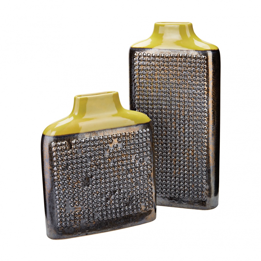 Vase Lawn Green Dotted Relief Rectangular Vase Dimond Home