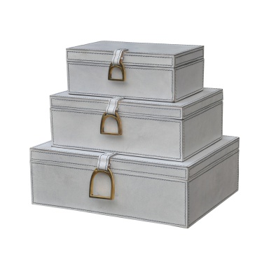 Aufbewahrungsbox Nested White Leather and Brass Boxes