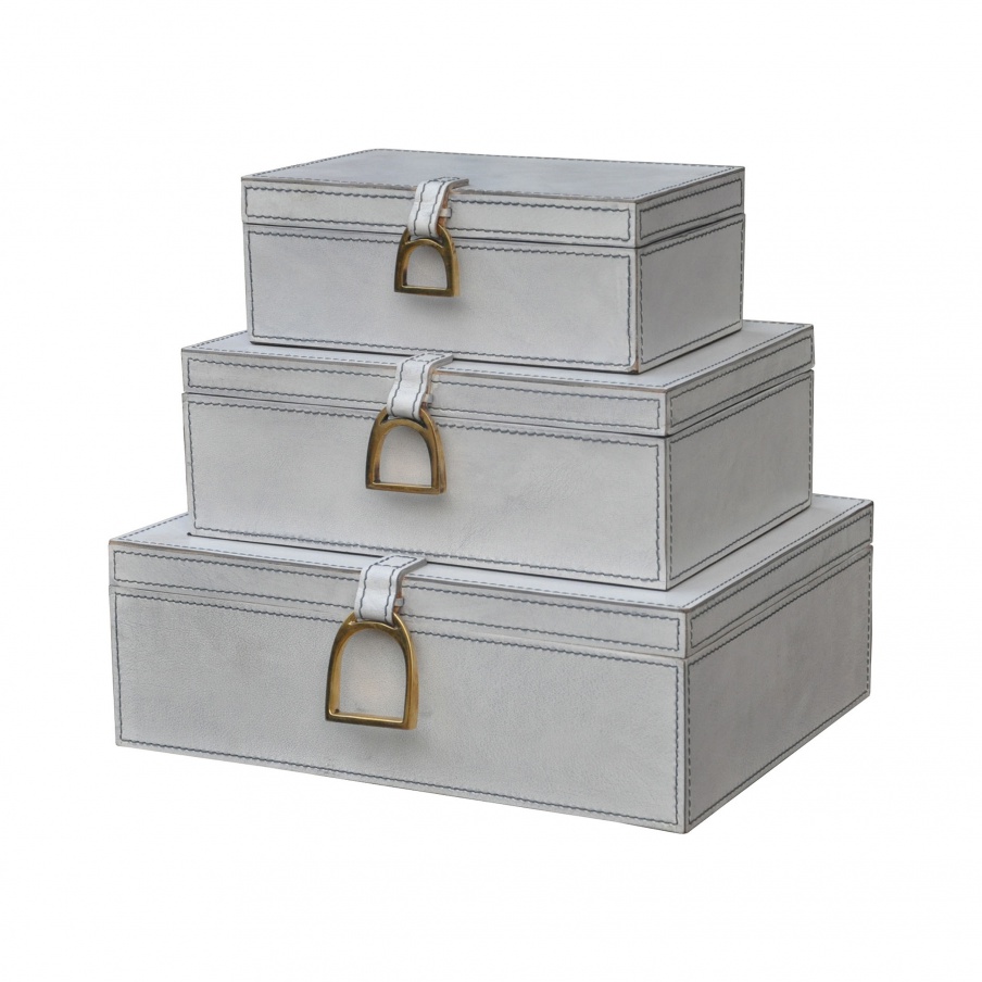 Aufbewahrungsbox Nested White Leather and Brass Boxes Dimond Home