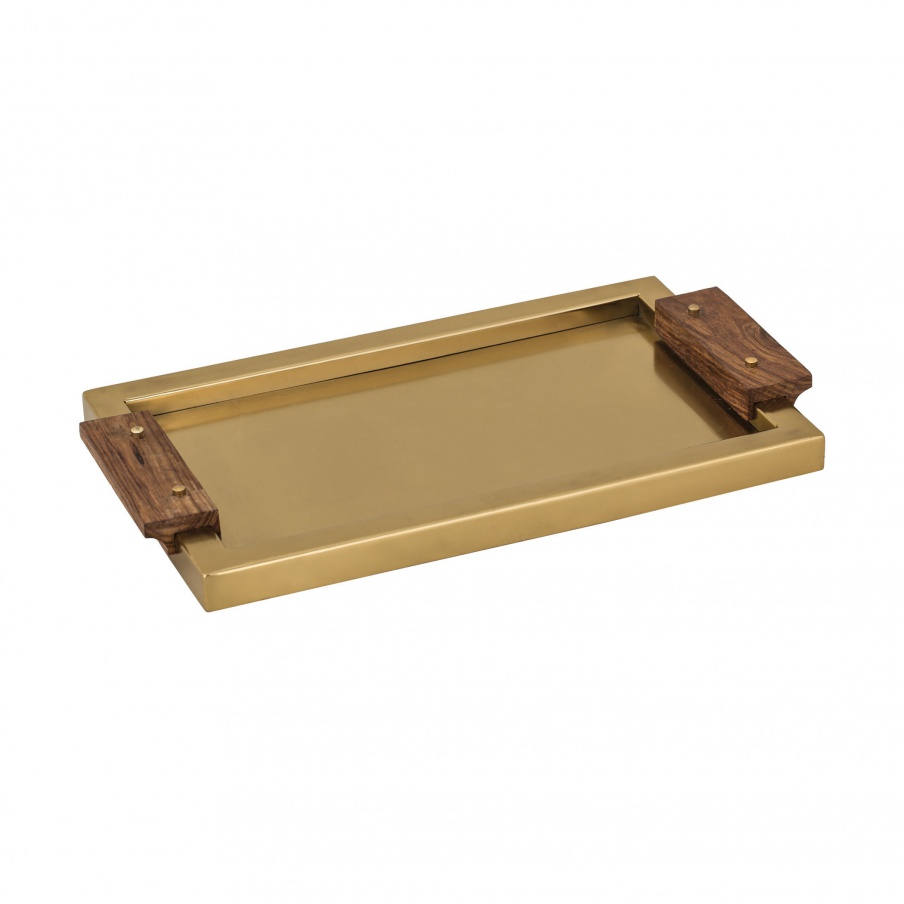 Behälter Brass Tray with Wood Handles Dimond Home