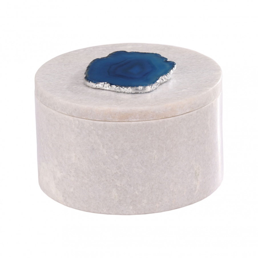 Aufbewahrungsbox Antilles Round Box In Marble White And Blue Agate Dimond Home