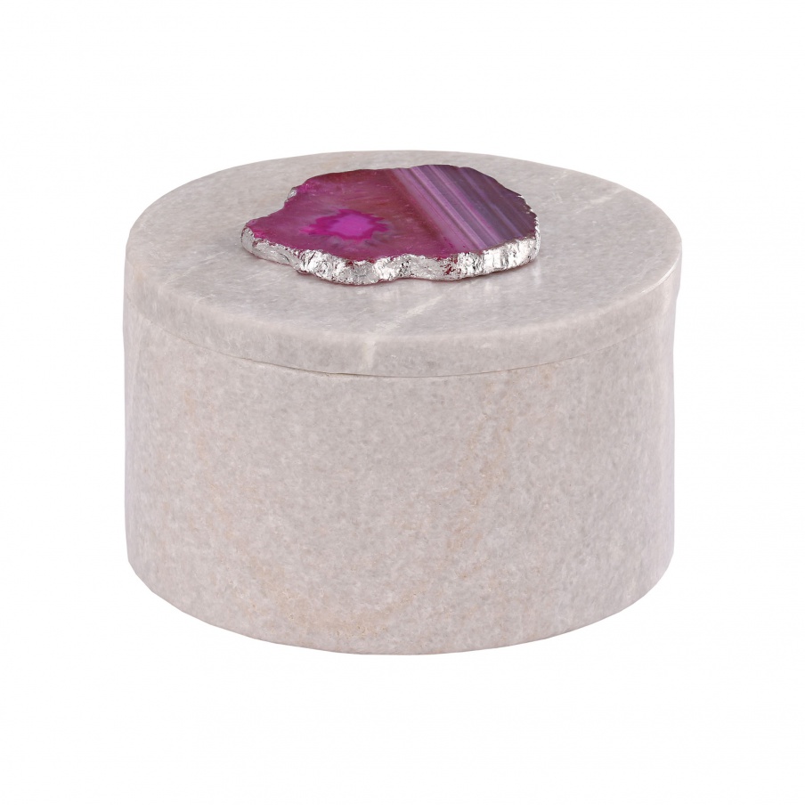 Aufbewahrungsbox Antilles Round Box In Marble White And Pink Agate Dimond Home