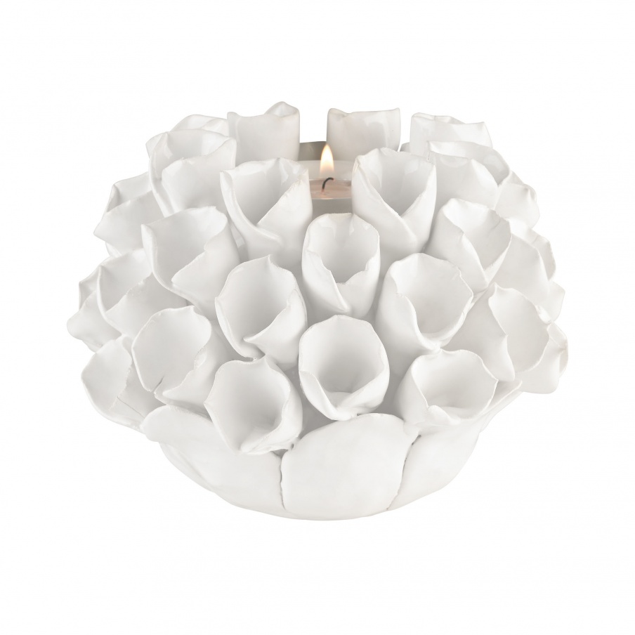 Kerzenhalter White Ceramic Bud Candle Holder Dimond Home