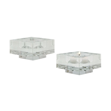 Kerzenhalter Square Windowpane Crystal Candleholders - Small. Set Of 2
