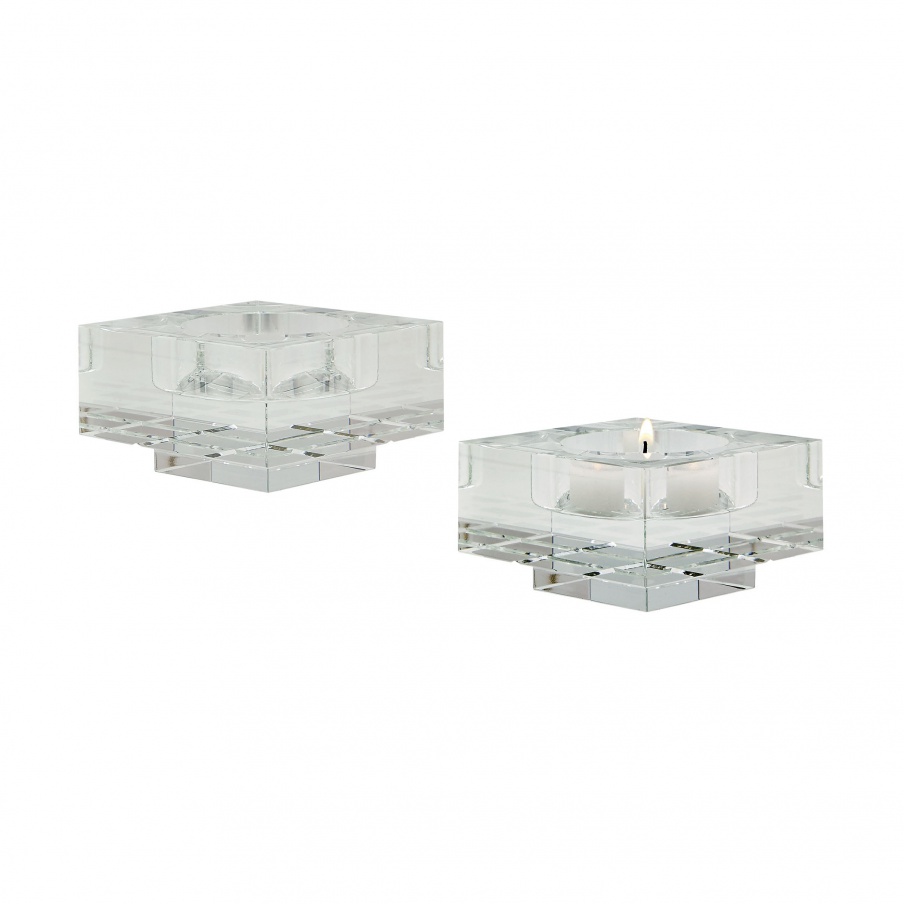 Kerzenhalter Square Windowpane Crystal Candleholders - Small. Set Of 2 Dimond Home