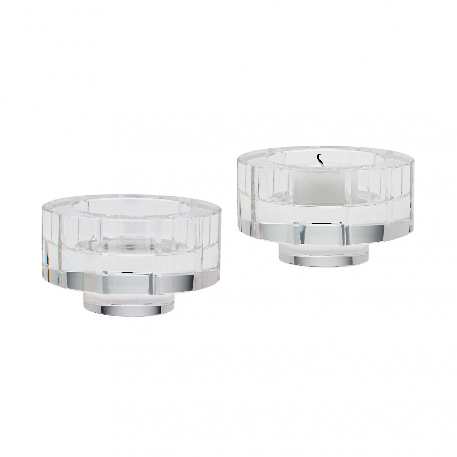 Kerzenhalter Round Windowpane Crystal Candleholders - Small. Set Of 2 Dimond Home