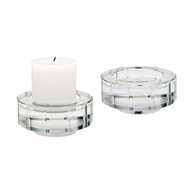Kerzenhalter Round Windowpane Crystal Candleholders - Large. Set Of 2