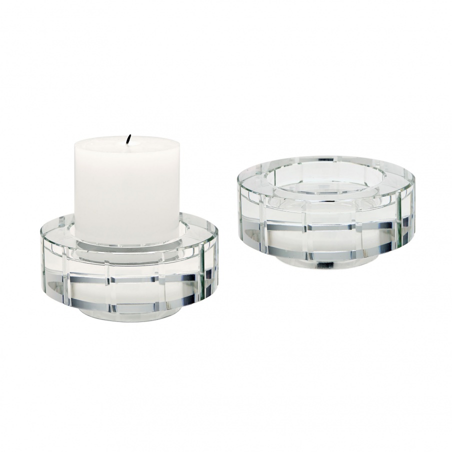Kerzenhalter Round Windowpane Crystal Candleholders - Large. Set Of 2 Dimond Home