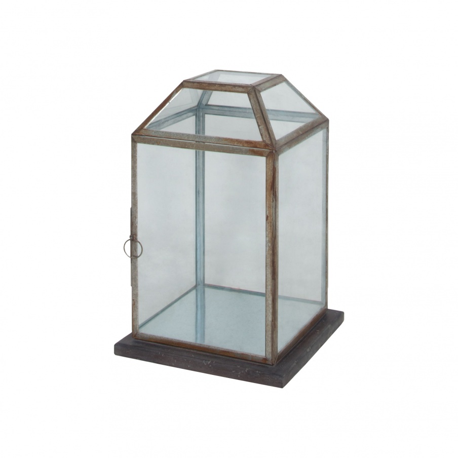Laterne für Kerzen Display Lantern With Wood Base Guild Master