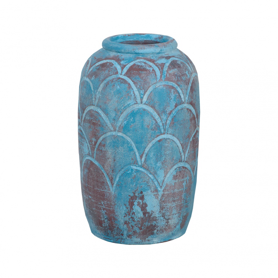 Vase Rustic Blu Vase II In Distressed Light Blue With Pomegranate Pattern Guild Master