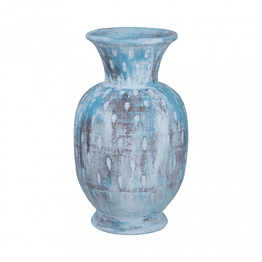 Vase Rustic Blu Vase III In Distressed White And Blue With Teardrop-Muster Guild Master