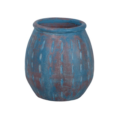 Vase Rustic Blu Vase IV In Distressed Blue With Teardrop-Muster