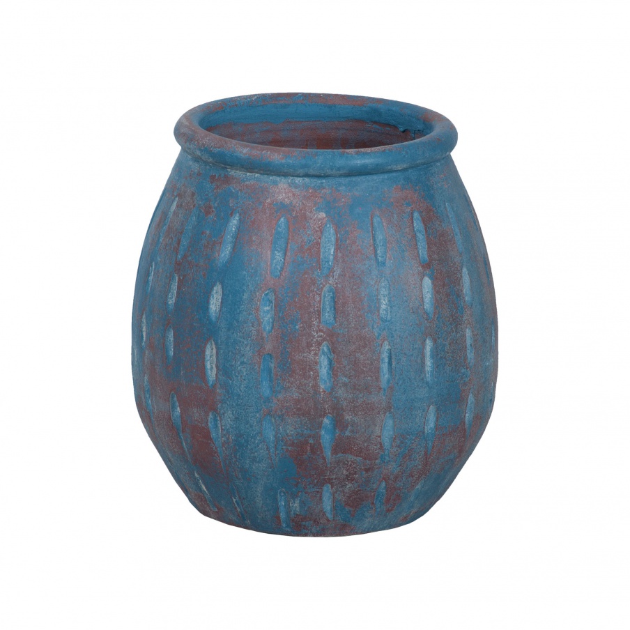 Vase Rustic Blu Vase IV In Distressed Blue With Teardrop-Muster Guild Master