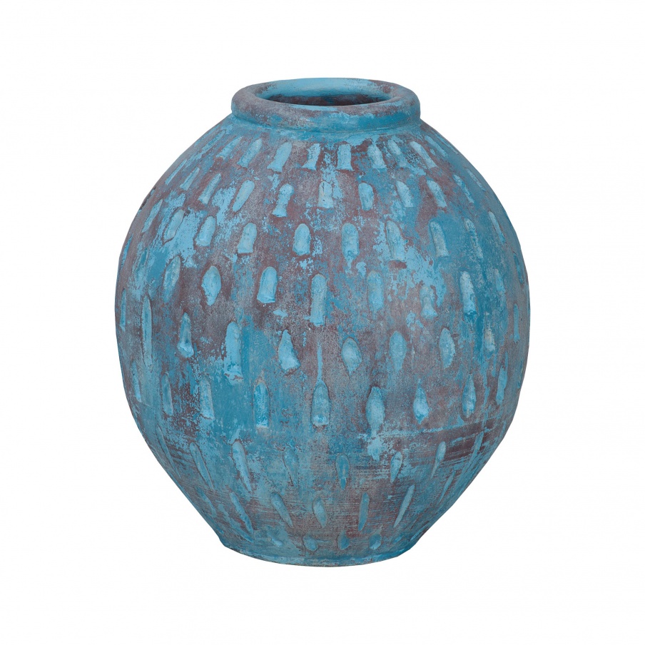 Vase Rustic Blu Base V In Distressed Light Blue With Teardrop-Muster Guild Master